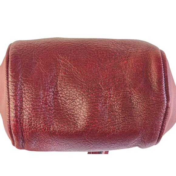 Red Pebble Leather Bucket Crossbody Bag Black Strap & Tassels Drawstring Boho - Picture 12 of 12